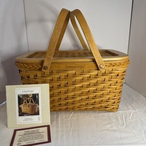 Longaberger 2000 Founders Market Basket w/ Protector & Lid Medium Market Signed!